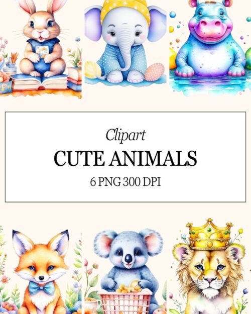Animales Tiernos Acuarela Cliparts